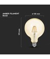 Ampoule LED filament E27 12W G125 - Verre ambré, 2200K, 1350lm, angle 300°