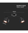 Applique murale LED double 12W, noir - 1080lm, 4000K, IP20, têtes ajustables
