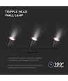 Applique murale LED noire 18W - 3000K, 3 têtes