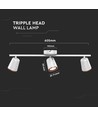 Applique murale LED 18W - 4000K, blanc, 3 têtes