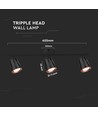 Applique murale LED noire 18W - 4000K, 3 têtes