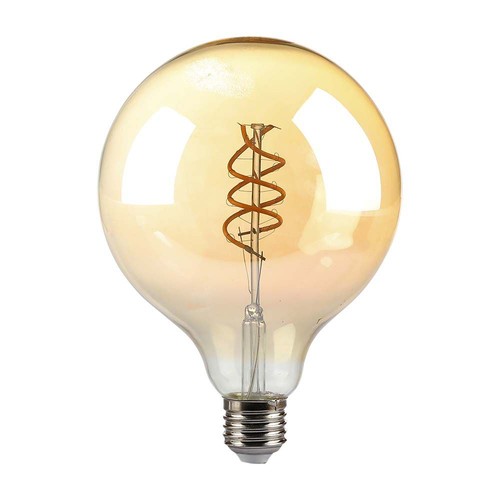 Ampoule LED filament spirale 6W E27 dimmable - G125, verre ambré, 1800K, angle 300°
