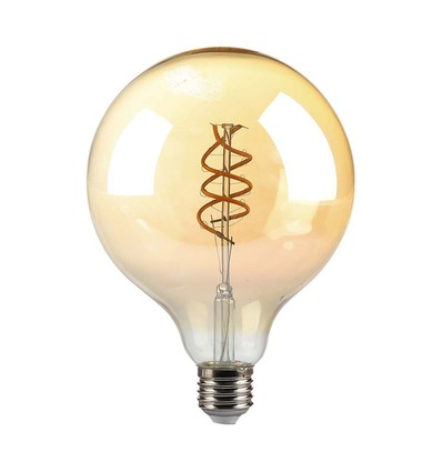 Ampoule LED filament spirale 6W E27 dimmable - G125, verre ambré, 1800K, angle 300°