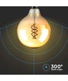 Ampoule LED filament spirale 6W E27 dimmable - G125, verre ambré, 1800K, angle 300°