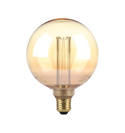 Ampoule LED Art Filament 4W E27 G125 - Verre ambré, 1800K, gravures laser, filament blanc chaud