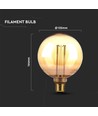 Ampoule LED Art Filament 4W E27 G125 - Verre ambré, 1800K, gravures laser, filament blanc chaud
