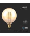 Ampoule LED Art Filament 4W E27 G125 - Verre ambré, 1800K, gravures laser, filament blanc chaud