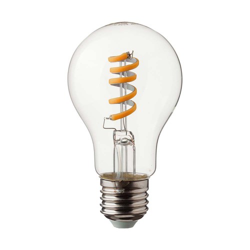 Ampoule LED filament spirale E27 4W - GLS, verre clair, 300lm, blanc chaud, remplace 28W