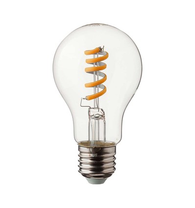 Ampoule LED filament spirale E27 4W - GLS, verre clair, 300lm, blanc chaud, remplace 28W