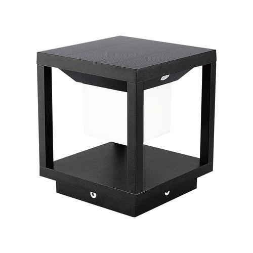 Borne solaire LED 2W avec détecteur - IP65, 3000K, noir, 14x14cm, garantie 3 ans