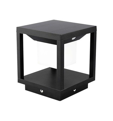 Borne solaire LED 2W avec détecteur - IP65, 3000K, noir, 14x14cm, garantie 3 ans