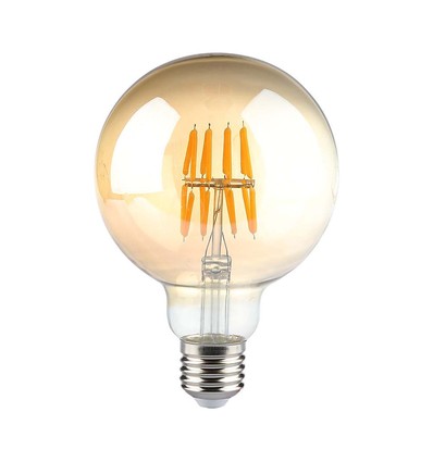 V-Tac G95 8W Ampoule LED globe - Filament, Ø9,5 cm, verre ambré, blanc chaud extra, 2200K, E27