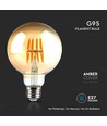 V-Tac G95 8W Ampoule LED globe - Filament, Ø9,5 cm, verre ambré, blanc chaud extra, 2200K, E27