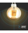 V-Tac G95 8W Ampoule LED globe - Filament, Ø9,5 cm, verre ambré, blanc chaud extra, 2200K, E27