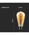 Ampoule LED filament E27 4,8W dimmable - ST64, Verre ambré, 1800K, Lumière vintage