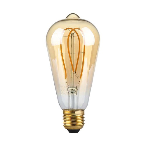 Ampoule LED E27 5W ST64 long filament - Verre ambré, 1800K, 300lm, angle 300°