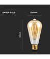 Ampoule LED E27 5W ST64 long filament - Verre ambré, 1800K, 300lm, angle 300°