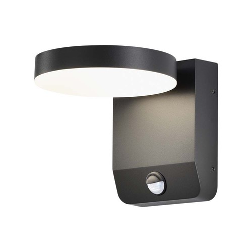Applique murale ronde 17W avec détecteur - IP65, noir, 2480lm, 3000K, détecteur PIR, extérieur, incl. source lumineuse