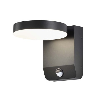 Applique murale ronde 17W avec détecteur - IP65, noir, 2480lm, 3000K, détecteur PIR, extérieur, incl. source lumineuse
