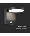 Applique murale ronde 17W avec détecteur - IP65, noir, 2480lm, 3000K, détecteur PIR, extérieur, incl. source lumineuse