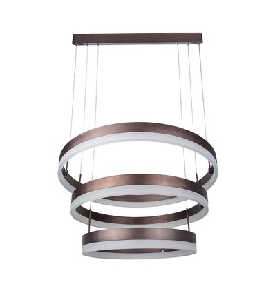 Suspension lustre LED 92W, dimmable 3 étapes - 4550lm, 3000K, aluminium marron café, diffusion 360 degrés