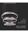 Suspension lustre LED 92W, dimmable 3 étapes - 4550lm, 3000K, aluminium marron café, diffusion 360 degrés