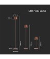Lampadaire LED 4W, rechargeable - IP54, Couleur corten, touch dimmable, hauteur réglable 50-130cm, charge USB