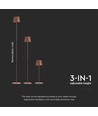 Lampadaire LED 4W, rechargeable - IP54, Couleur corten, touch dimmable, hauteur réglable 50-130cm, charge USB