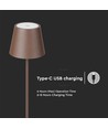 Lampadaire LED 4W, rechargeable - IP54, Couleur corten, touch dimmable, hauteur réglable 50-130cm, charge USB