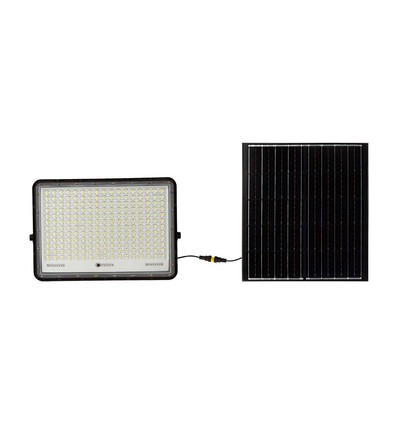 Projecteur LED solaire 30W, 6400K - 2600lm, IP65, avec panneau solaire et télécommande, aluminium