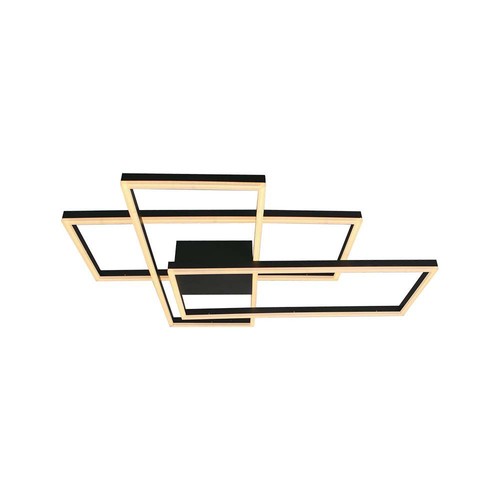 Plafonnier LED 47W - L90xW67cm, 3000K, dimmable, finition noire, éclairage intérieur décoratif
