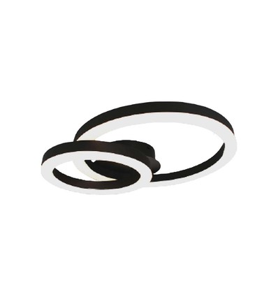 Plafonnier LED designer 20W - Deux anneaux superposés, Ø45cm, noir, 3000K, 105lm/W