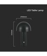 Lampe de table LED rechargeable 3W, noir - 3-en-1 CCT, dimmable, tactile, 5V, batterie 1800mAh