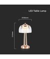 Lampe de table LED rechargeable 1W, French Gold - 3-en-1, batterie 1800mAh, IP20, 13,5x26,5cm