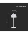 Lampe de table rechargeable V-Tac 3 en 1 - CCT, blanc, IP20, dimmable tactile