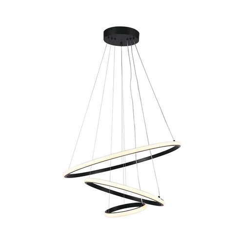 Suspension LED 32W avec 3 anneaux - Noir, 3000K, 600x400x200mm, plafonnier décoratif