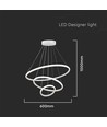 Suspension LED 32W, 3 anneaux - Ø60+40+20cm, 3880lm, 3000K, finition blanche