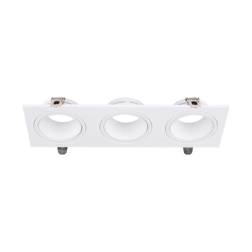 Triple spot encastrable GU10, rectangulaire - Blanc, 3 têtes, métal et PC, sans source lumineuse