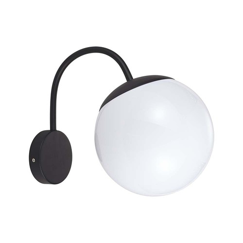 Applique murale E27 avec globe blanc - Noir, IP44 extérieur, Ø20cm, sans source lumineuse
