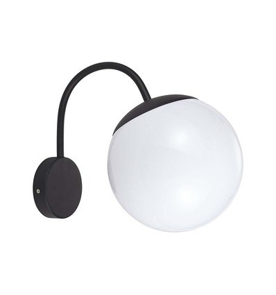 Applique murale E27 avec globe blanc - Noir, IP44 extérieur, Ø20cm, sans source lumineuse