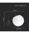 Applique murale E27 avec globe blanc - Noir, IP44 extérieur, Ø20cm, sans source lumineuse