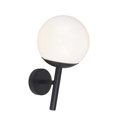 Applique murale extérieure E27 - Noir, IP44, globe opale, Ø20cm, sans source lumineuse