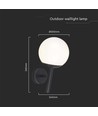 Applique murale extérieure E27 - Noir, IP44, globe opale, Ø20cm, sans source lumineuse