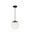 Suspension Ø20cm, noir mat - IP44, douille E27, globe blanc opale, aluminium et plastique, sans source lumineuse
