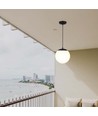 Suspension Ø20cm, noir mat - IP44, douille E27, globe blanc opale, aluminium et plastique, sans source lumineuse