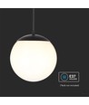 Suspension Ø20cm, noir mat - IP44, douille E27, globe blanc opale, aluminium et plastique, sans source lumineuse