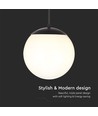 Suspension Ø20cm, noir mat - IP44, douille E27, globe blanc opale, aluminium et plastique, sans source lumineuse