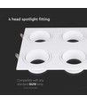 Spot de plafond GU10 avec 4 têtes - 175 x 175 mm, blanc, sans source lumineuse