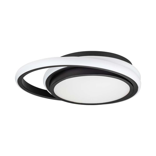 Plafonnier LED designer 24W - Ø31cm, 4000K, noir, design double cercle, IP20