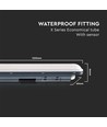 Réglette LED étanche 120cm 36W avec détecteur - 120lm/W, IP65, 6500K, blanc froid